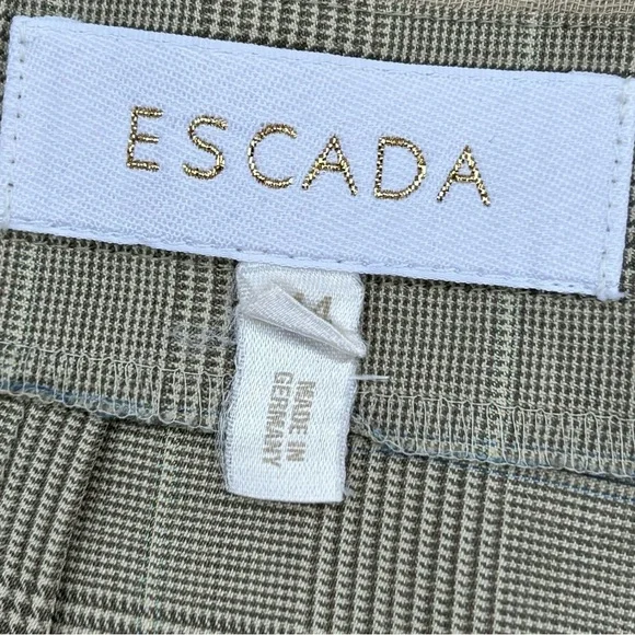 Escada Womens Wool Pants Sz 14 Pleated Tapered Leg Plaid Print Preppy Academia